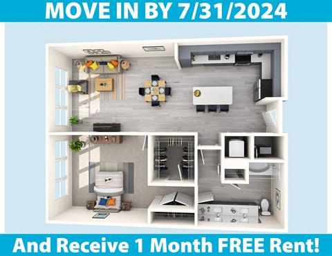 a screenshot of a 3d floor plan of a house with the words move in